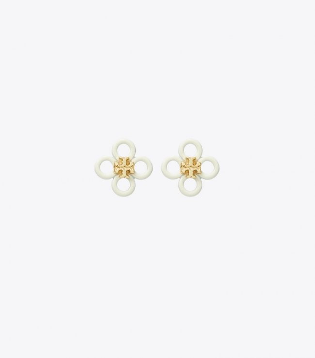 TORY BURCH SMALL KIRA CLOVER STUD - Tory Gold / New Ivory | Free Shipping
