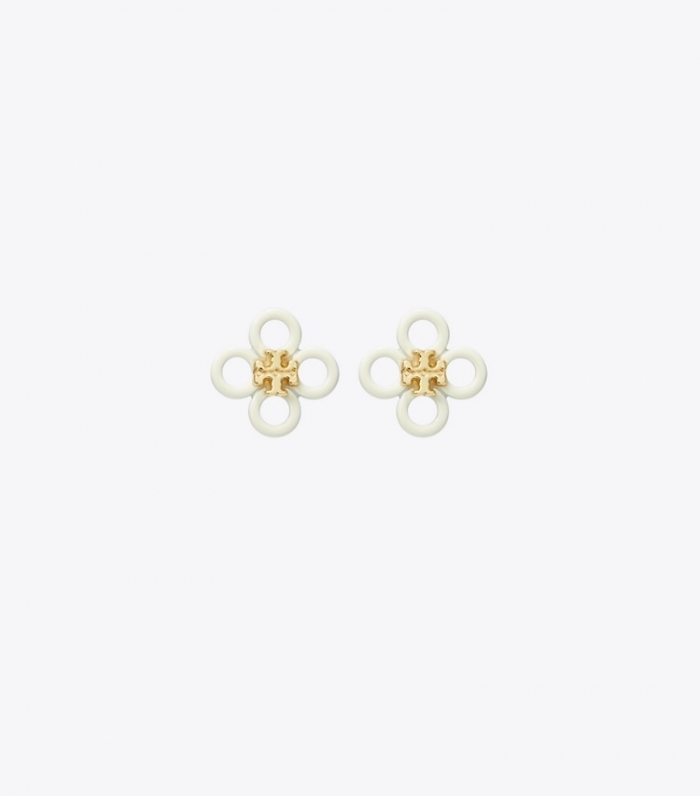 TORY BURCH SMALL KIRA CLOVER STUD - Tory Gold / New Ivory | Free Shipping
