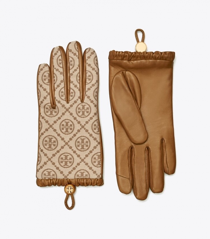 TORY BURCH T MONOGRAM GLOVES - Hazel / Bistro Brown | Free Shipping
