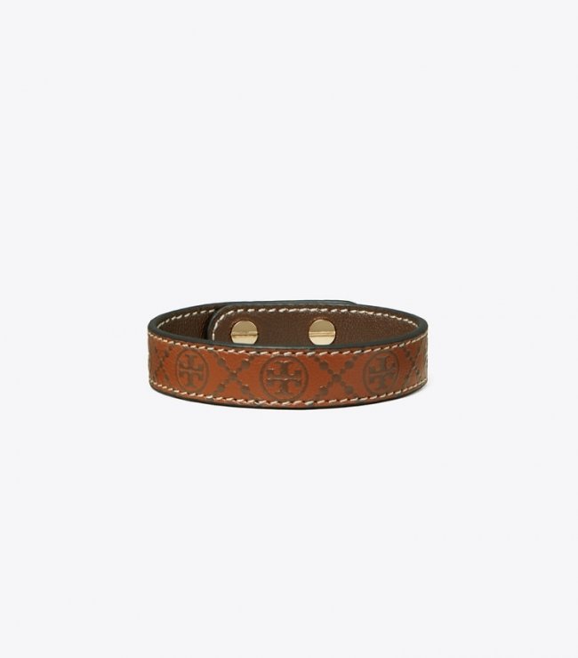 TORY BURCH MILLER LEATHER BRACELET - Tory Gold / Classic Cuoio / Cold Brew | Free Shipping