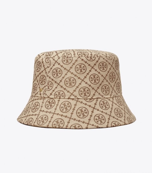 TORY BURCH SHORT-BRIM T MONOGRAM BUCKET HAT - Hazel | Free Shipping