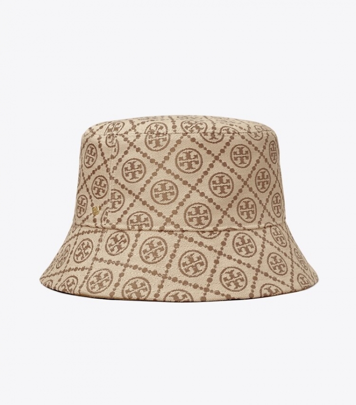 TORY BURCH SHORT-BRIM T MONOGRAM BUCKET HAT - Hazel | Free Shipping