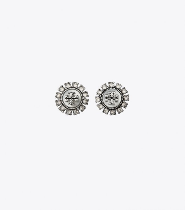 TORY BURCH KIRA CRYSTAL STUD EARRING - Antique Pewter / Mop / Crystal | Free Shipping