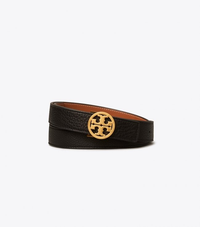 TORY BURCH 1"MILLER REVERSIBLE BELT - Black / Classic Cuoio / Gold | Free Shipping