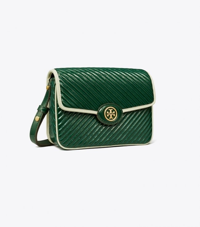TORY BURCH ROBINSON PATENT QUILTED SHOULDER BAG - Pine Tree | Free Shipping