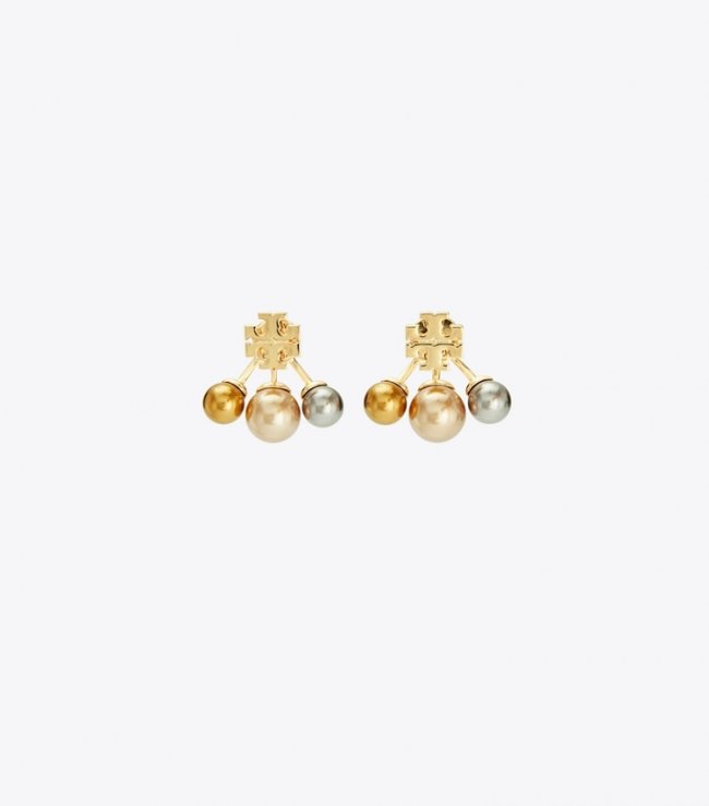 TORY BURCH KIRA PEARL FRONT-BACK EARRING - Tory Gold / Bronze / Pink | Free Shipping