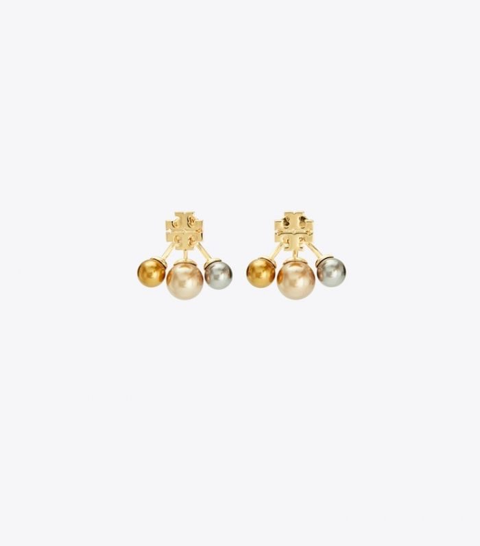 TORY BURCH KIRA PEARL FRONT-BACK EARRING - Tory Gold / Bronze / Pink | Free Shipping