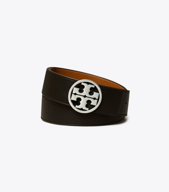 TORY BURCH 1.5"MILLER REVERSIBLE BELT - Black / Classic Cuoio / Silver | Free Shipping