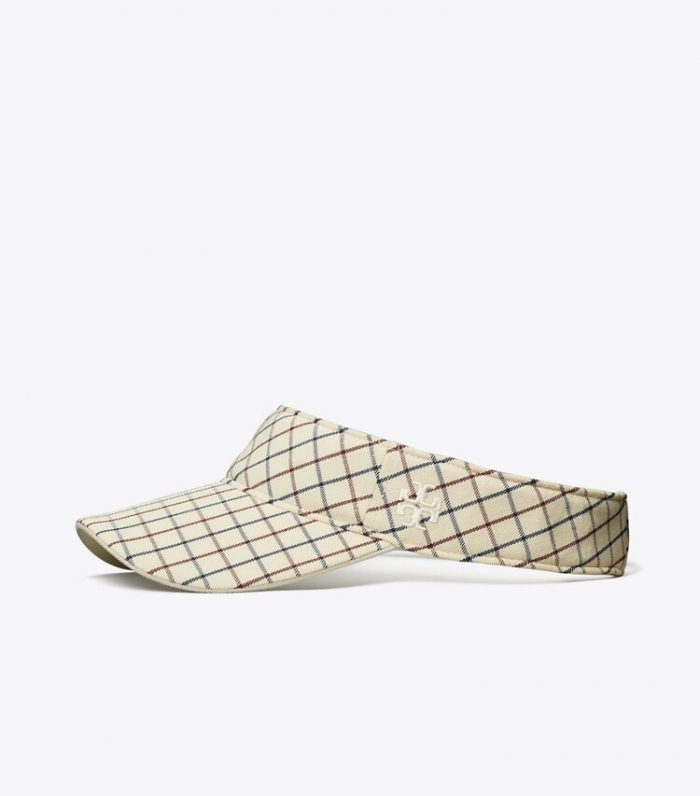 TORY BURCH PRINTED ADJUSTABLE PERFORMANCE VISOR - Winetasting Mini Plaid | Free Shipping