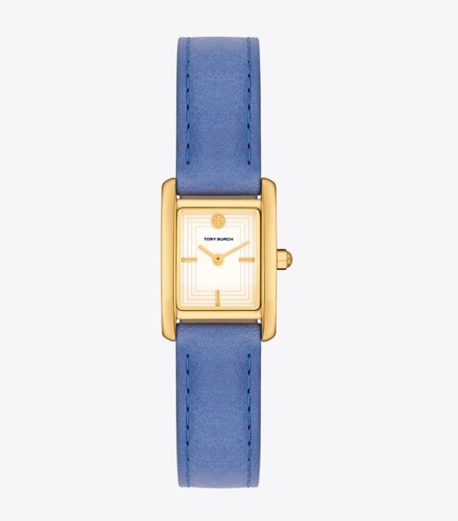 TORY BURCH MINI ELEANOR WATCH, LEATHER/GOLD-TONE STAINLESS STEEL - Cobalt | Free Shipping