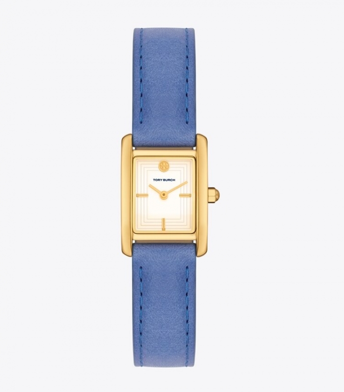 TORY BURCH MINI ELEANOR WATCH, LEATHER/GOLD-TONE STAINLESS STEEL - Cobalt | Free Shipping