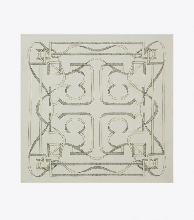 TORY BURCH RIBBON LOGO NECKERCHIEF - Beige | Free Shipping