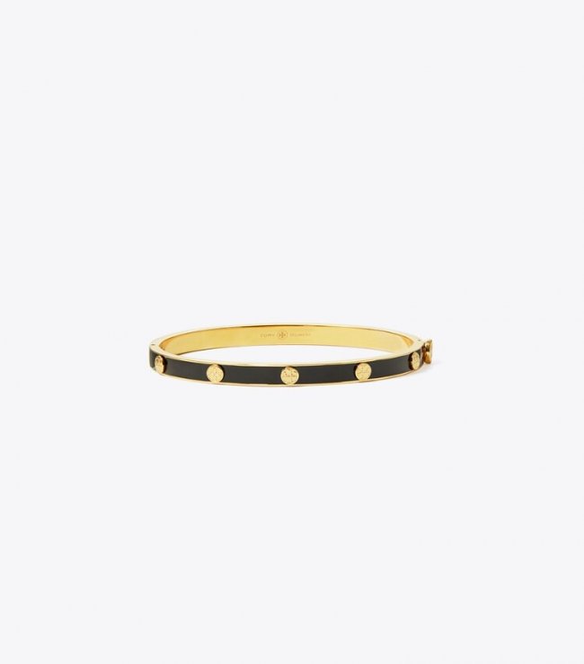 TORY BURCH MILLER STUD 5MM ENAMEL HINGE BRACELET - Tory Gold / Black | Free Shipping